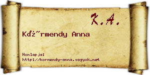 Körmendy Anna névjegykártya