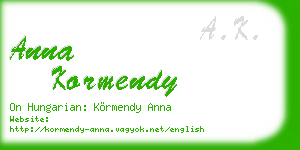 anna kormendy business card