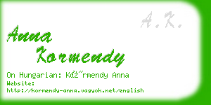 anna kormendy business card